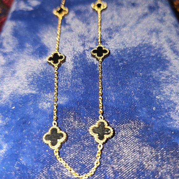 Hope, Faith, Love and Luck clover fashion necklace 16 inches black clovers - Picture 9 of 15